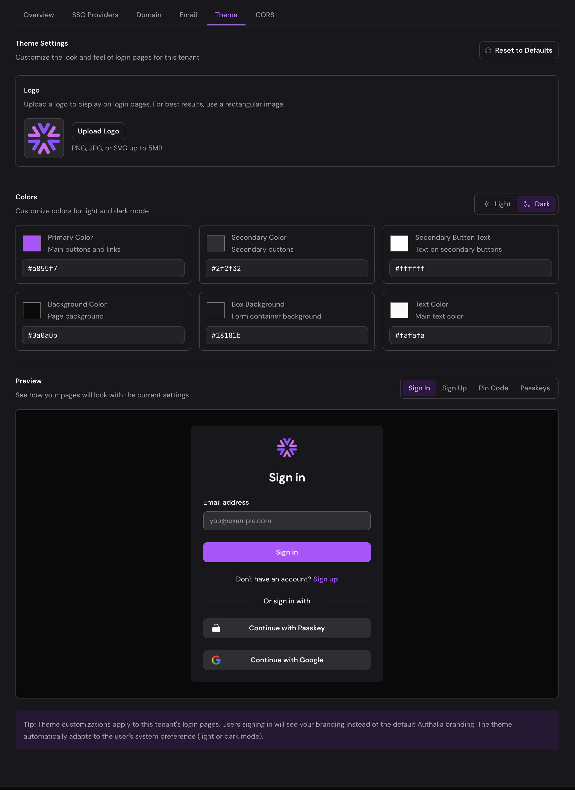 Theme Settings
